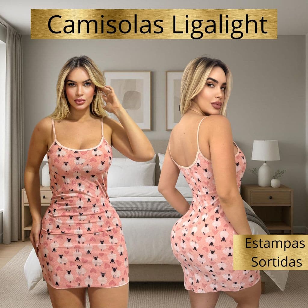 Camisola De Alça Malha} Dormir Confortável Dia a Dia Pijama Feminino Capri Short Ligalight
