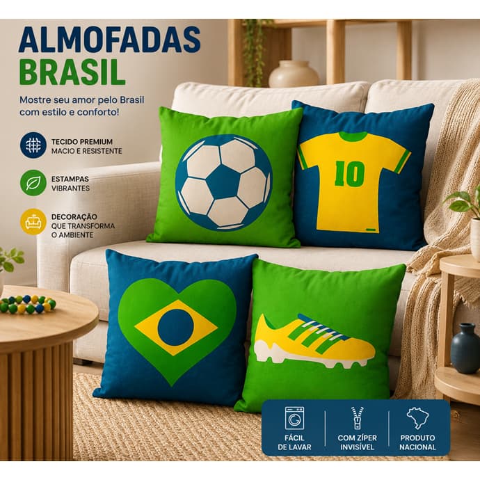 Kit 4 Capas de Almofada Decorativas Brasil 45x45