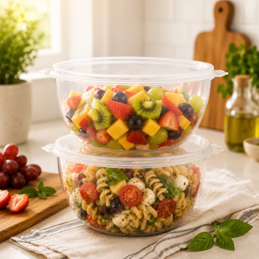 Kit 2 Tigelas Saladeira Organizadoras 6L Tampa Hermética BPA Free Multiuso Cozinha Churrasco Salada