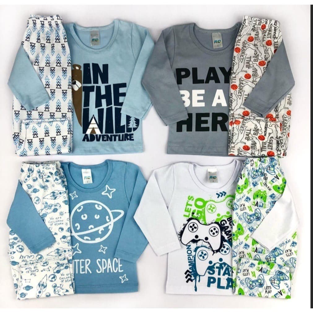 Pijama Masculino Infantil Menino Estampado Manga Longa 100% Algodão