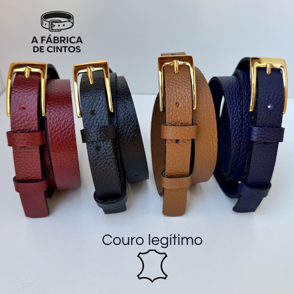 Cinto feminino 100% COURO LEGÍTIMO - fino fivela dourada premium