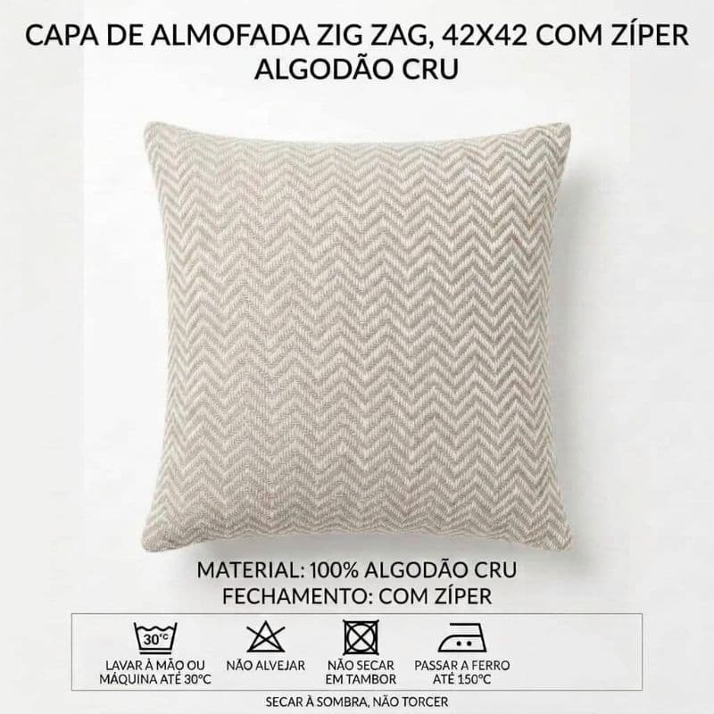 Capa de Almofada Decoração 42x42 Algodão Textura Zig Zag