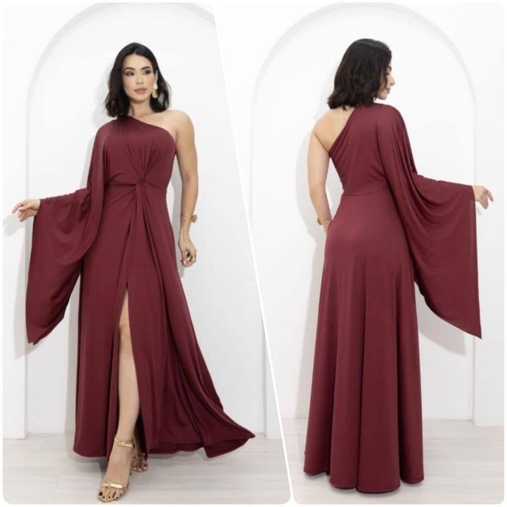 Vestido de festa Casamento feminino convidada madrinha Uma Manga Só Capa Longa Nozinho não marca Barriga outono Inverno