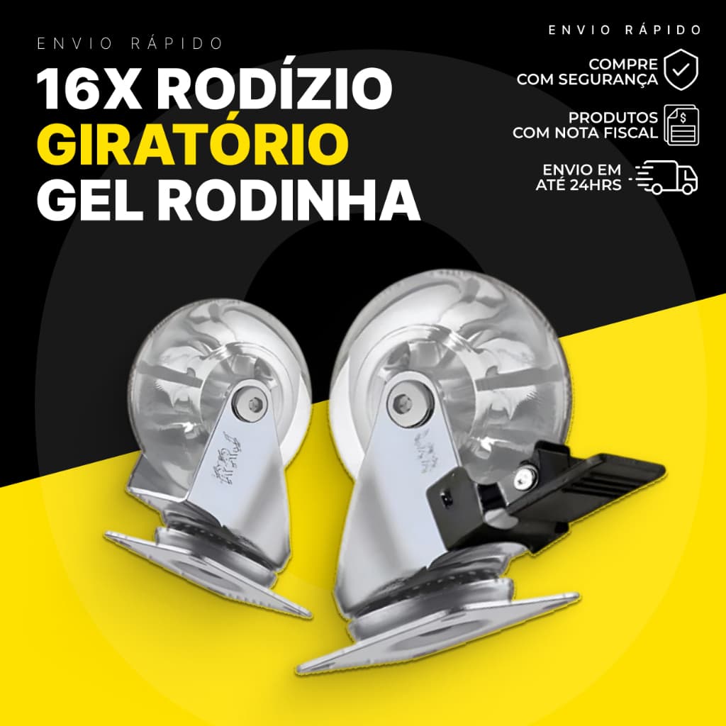 16x Rodízio Giratório Gel Rodinha Móveis 50mm 8 Trava 8 Sem