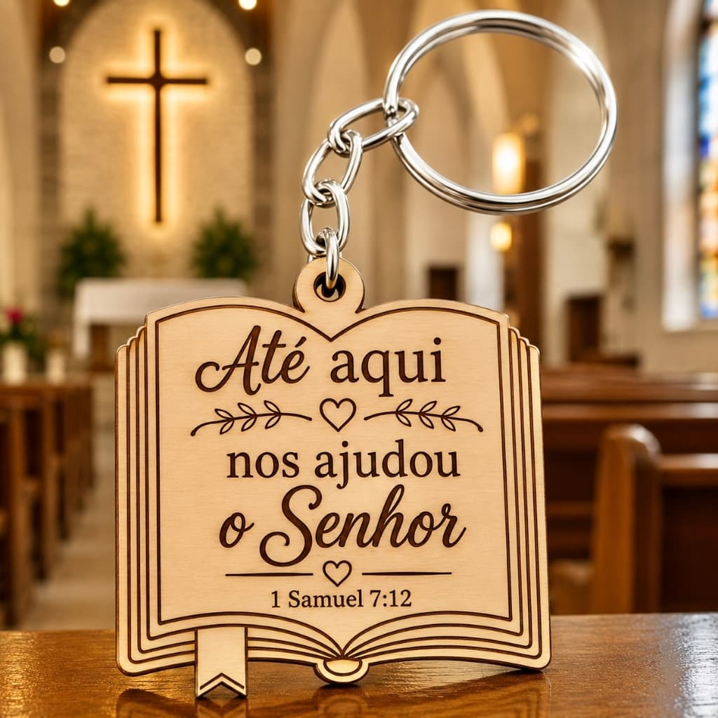 KIt Chaveiro LIVRO ABERTO ATÉ AQUI NOS AJUDOU O SENHOR , para igreja decoração, lembrancinhas