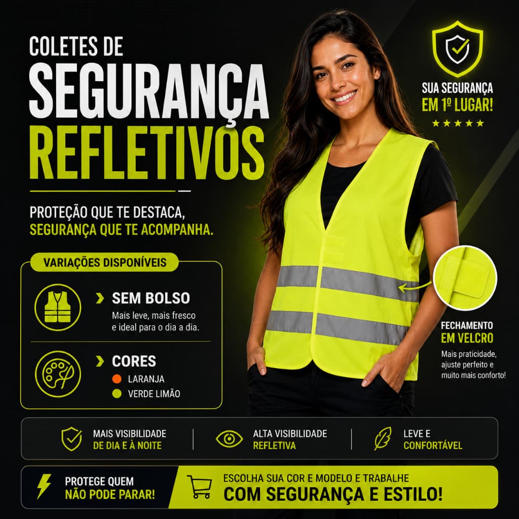 Colete Refletivo EPI Segurança Alta Visibilidade Sem Bolso M ao XXXG Verde e Laranja