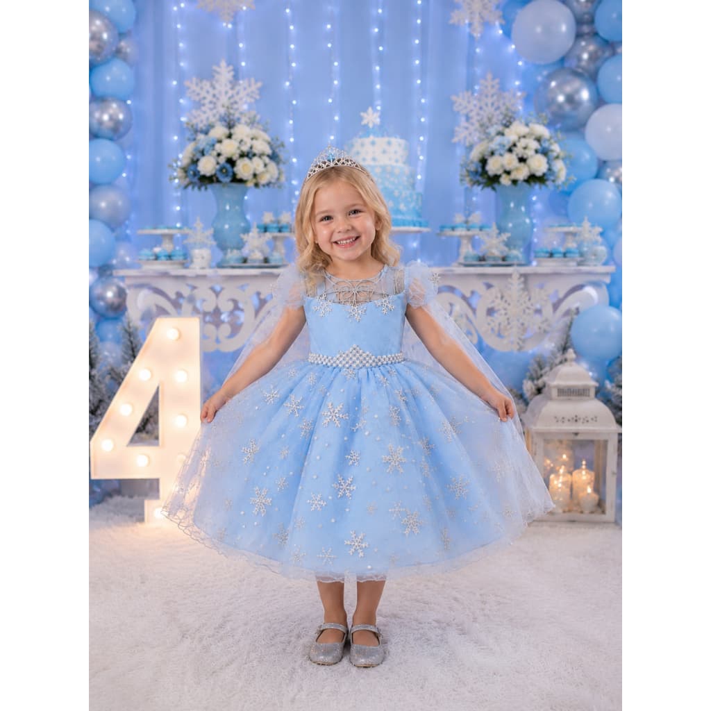 Vestido Frozen Infantil Princesa Elsa Menina Com Capa Modelo Luxo Festa Fantasia 1 a 12 anos