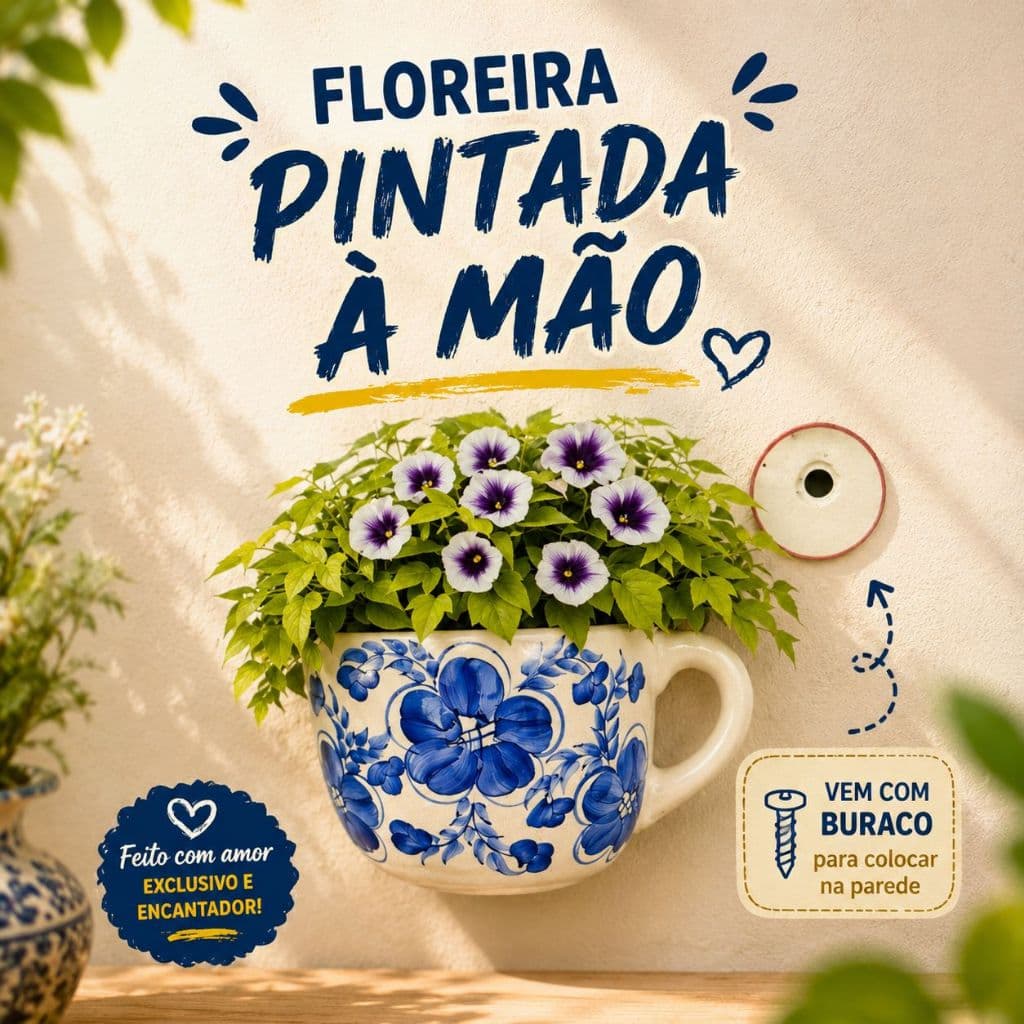 Floreira Vaso de Parede em Ceramica Desenhada a Mão Artesanal Ambientes Decorados