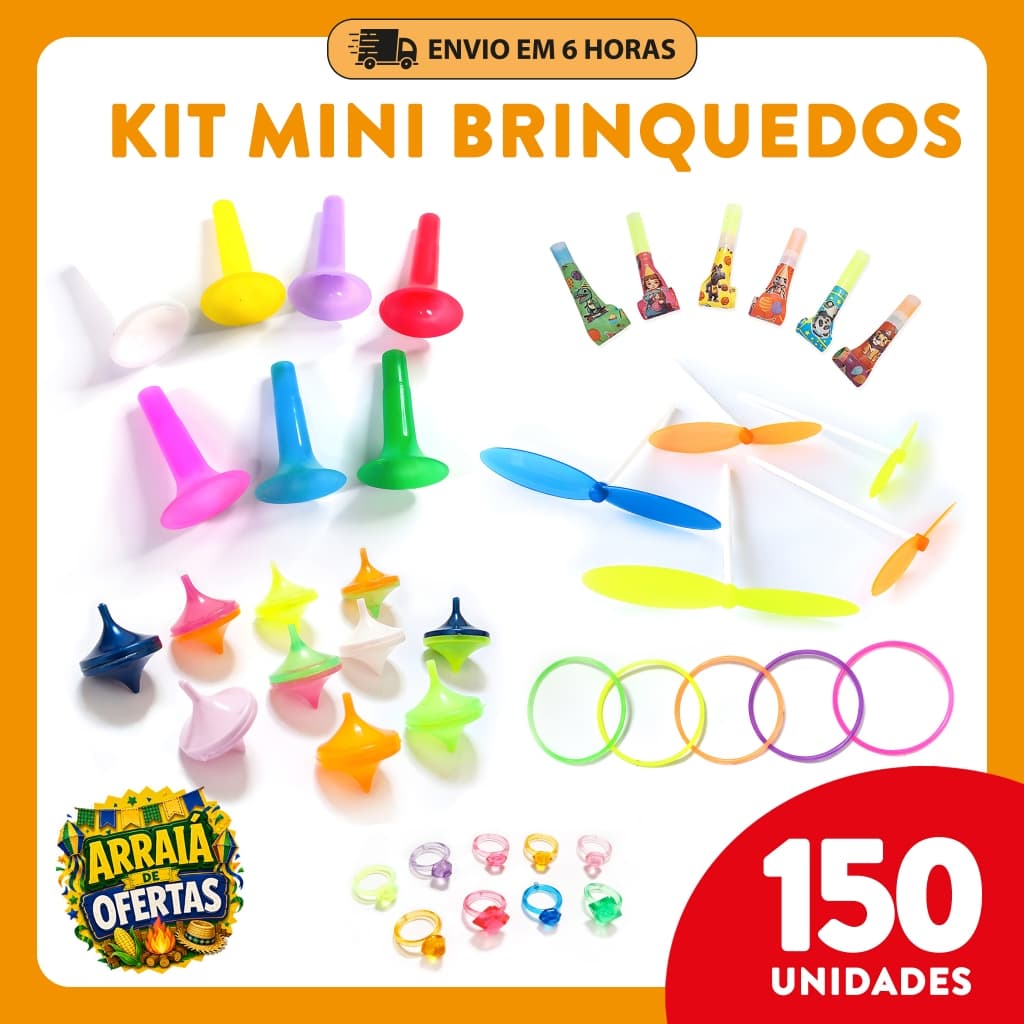 Kit 150 Mini Brinquedos Lembrancinha, Prenda Festa Junina, Infantil, Sacolinha Surpresa, Aniversário