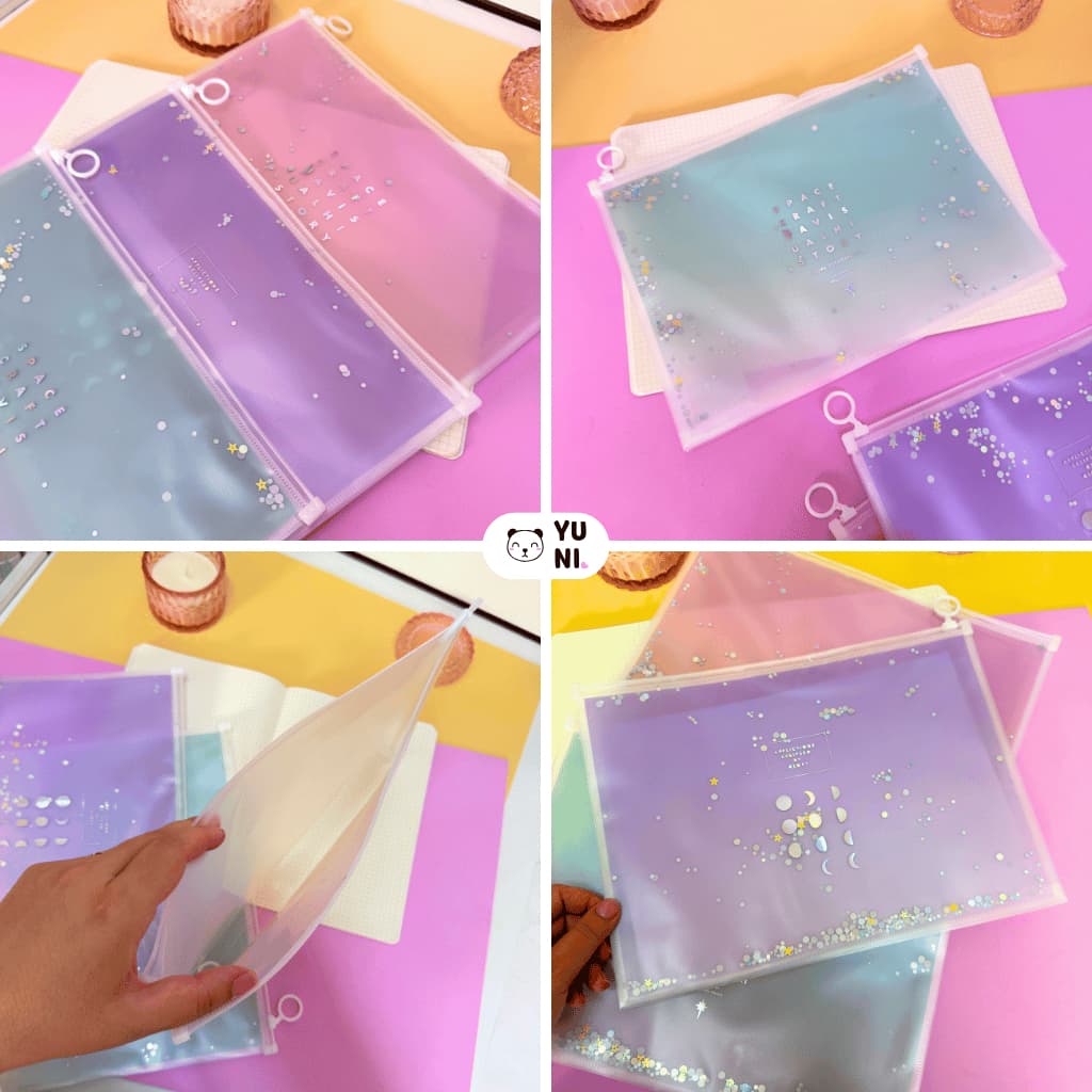 Kit com 4 peças pasta envelope com zíper A4 - multiuso à prova d'água - Pasta Organizadora Ursinhos