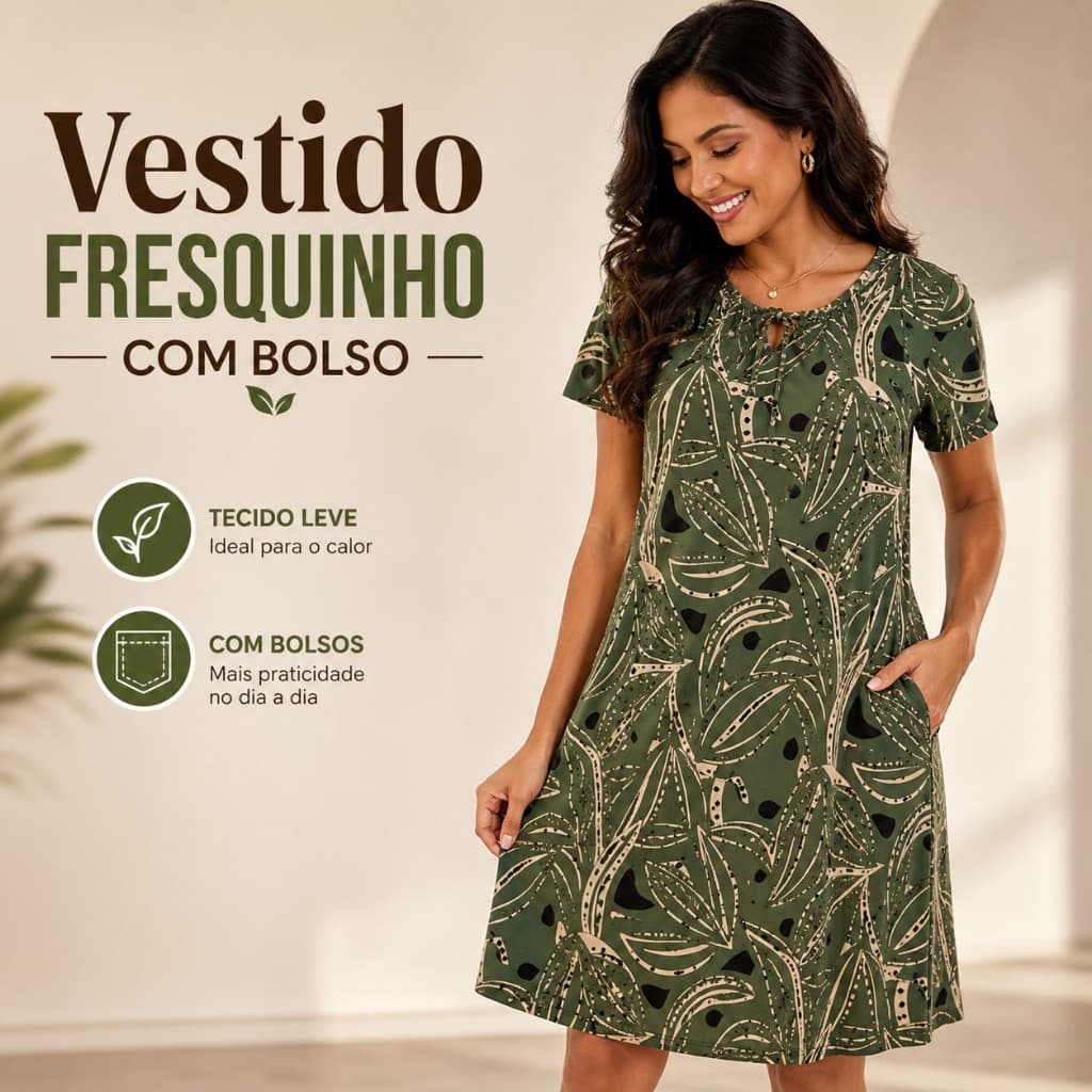 Vestido Feminino Liganete Soltinho Com Bolso Fresquinho