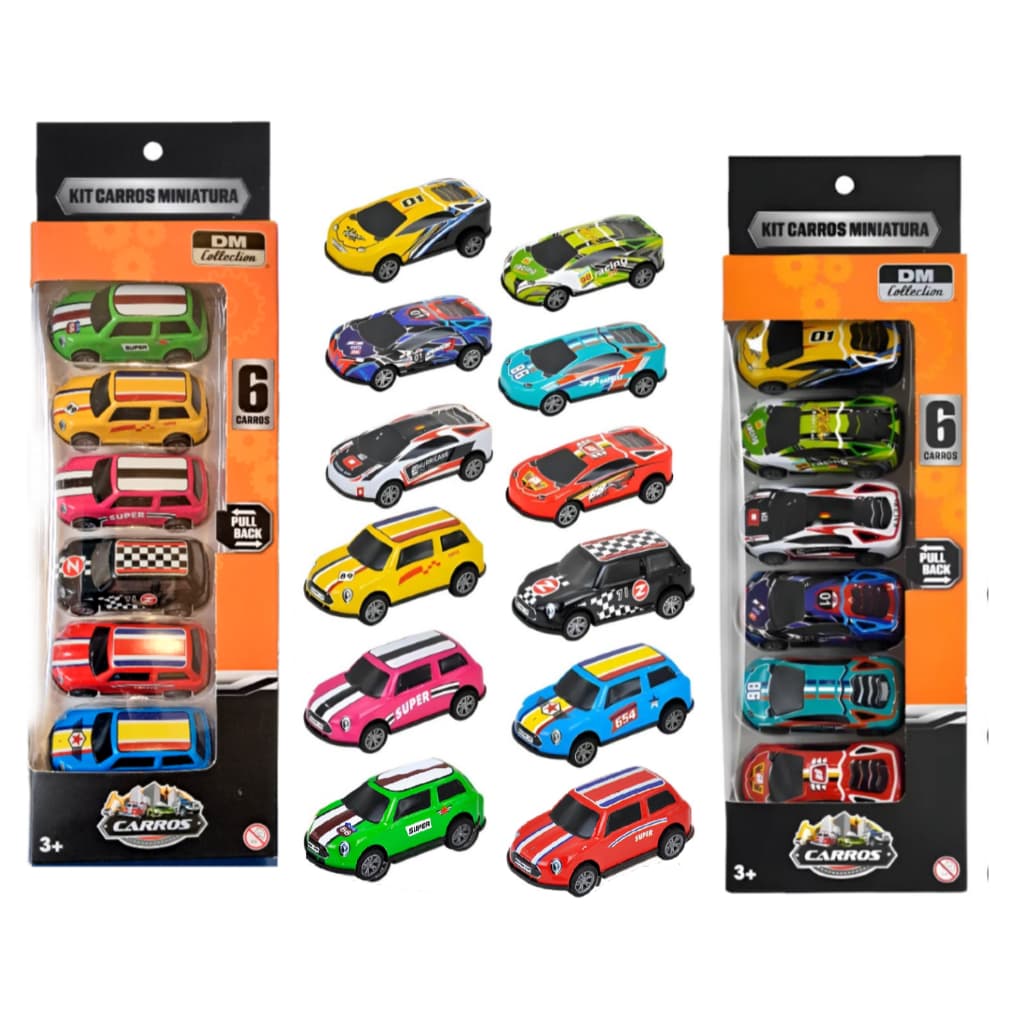 Mega Kit 12 Carrinhos Pull Back Sortidos – Em Metal - Racing - Estilo Hot Wheels 2+ Anos