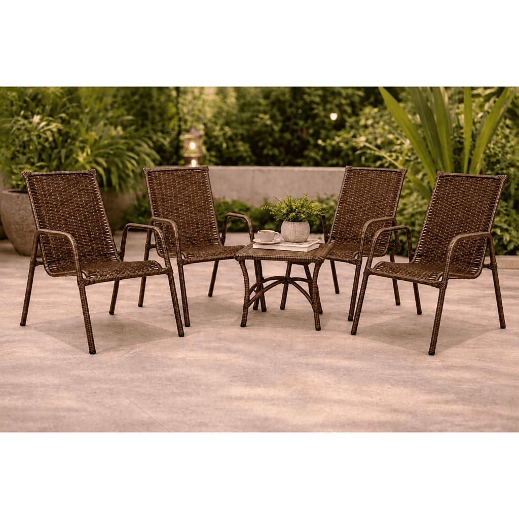 Kit 4 Cadeiras + 1 Mesa Decoração Área externa Sofisticada Ambientes Piscina / Varandas / Jardim / Quintal Junco