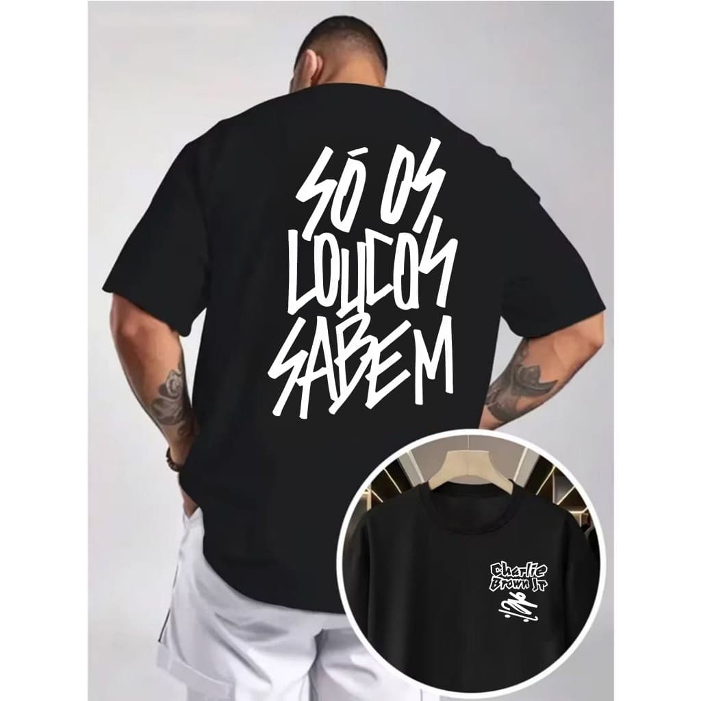 [Camiseta Premium em Algodão Puro]VU Frente e Verso Charlie Brown Jr Chorão Só os Loucos Sabem Camisa de Banda de Rock