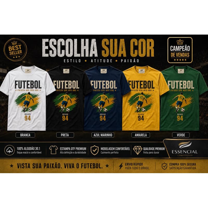 Camiseta Futebol Torcedor Brasileiro Masculina Feminina Premium 100% Algodão 30.1