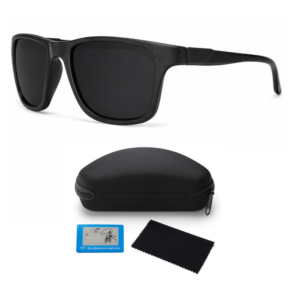 Óculos De Sol Masculino Feminino Polarizado Proteção UV400 Quadrado Preto Pesca Dirigir + Acessórios