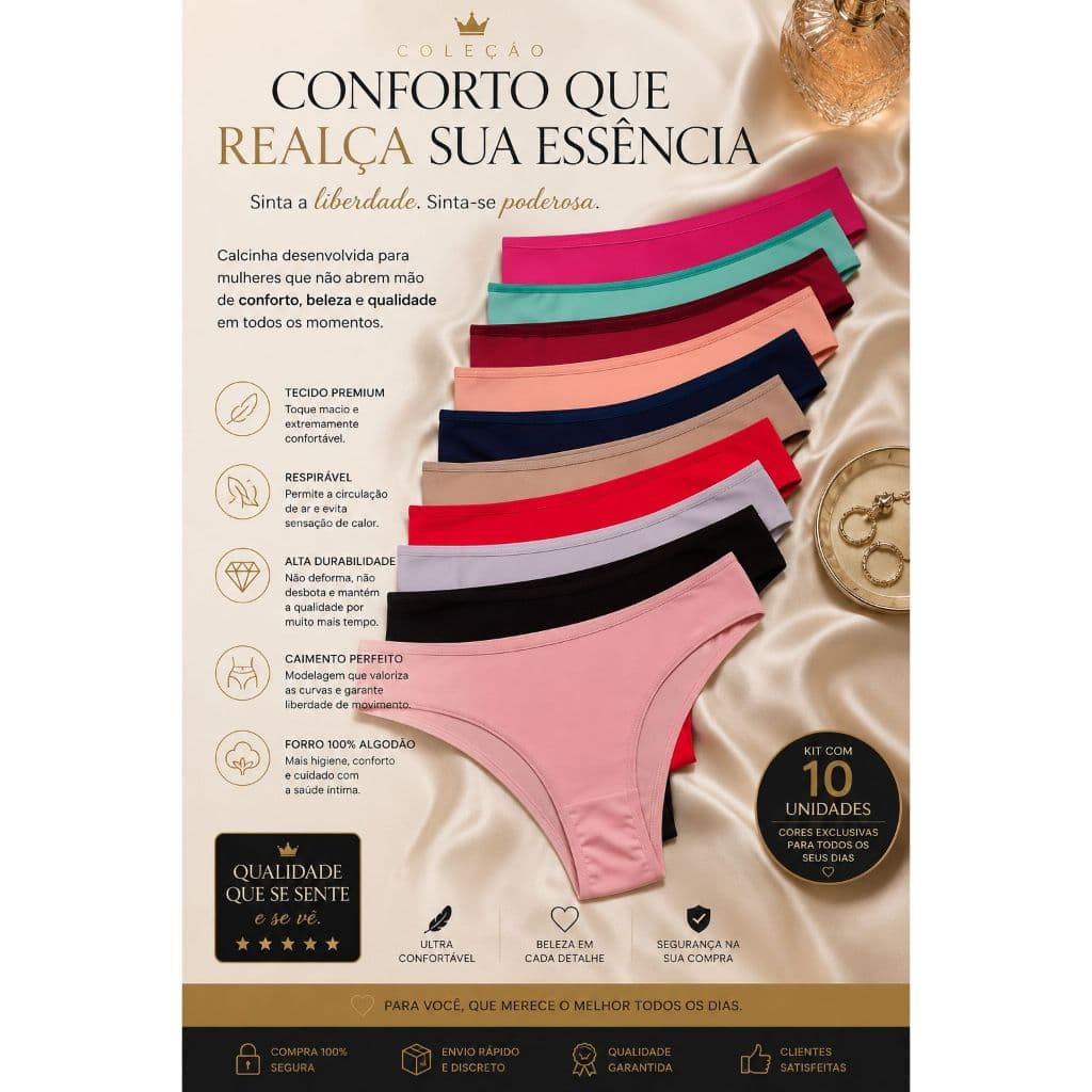 Kit Calcinha Tanga Algodão Conforto Tanga Calcinhas Básica Cotton Feminina New Route Revenda