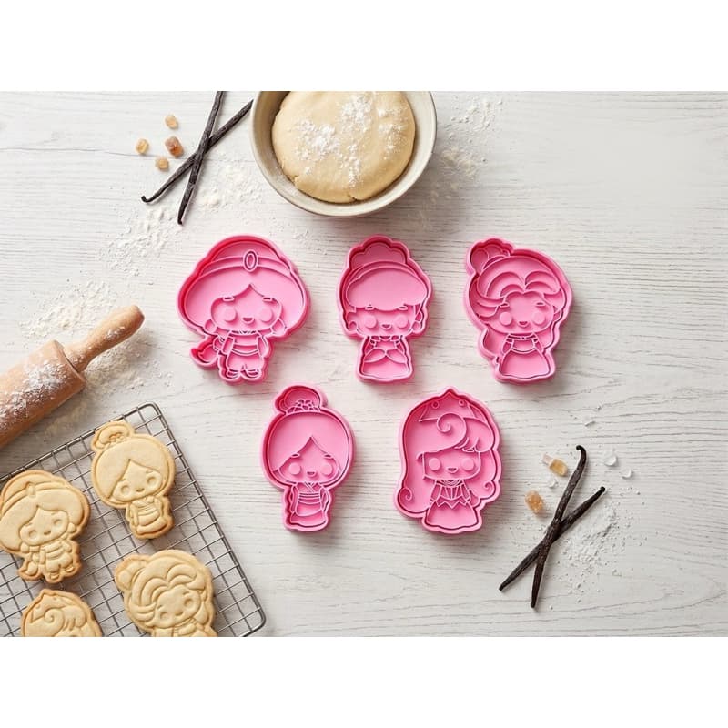 Kit de Marcador e Cortador Princesas Cinderela Bela Aurora Mulan Jasmine Para Confeitaria Massinha Biscuit 5 Modelos