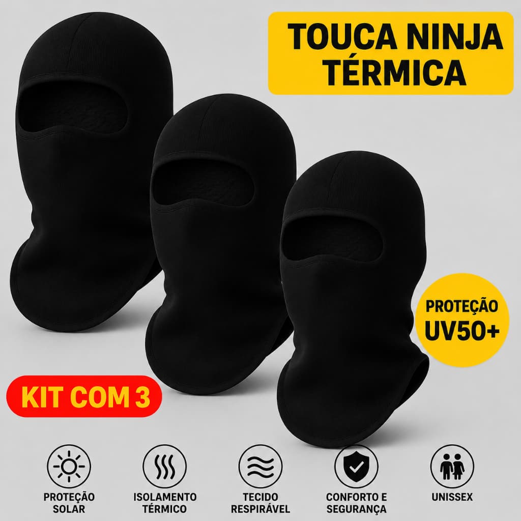 Kit 3 Touca Ninja Balaclava Térmica Unissex Com Forro Peluciado Proteção UV Moto Frio Motoboy