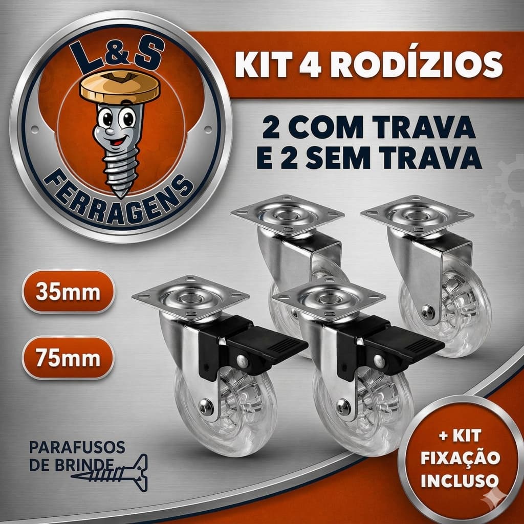 Kit 4 Rodizio Giratório Rodinha Silicone 2 Com Trava 40kg