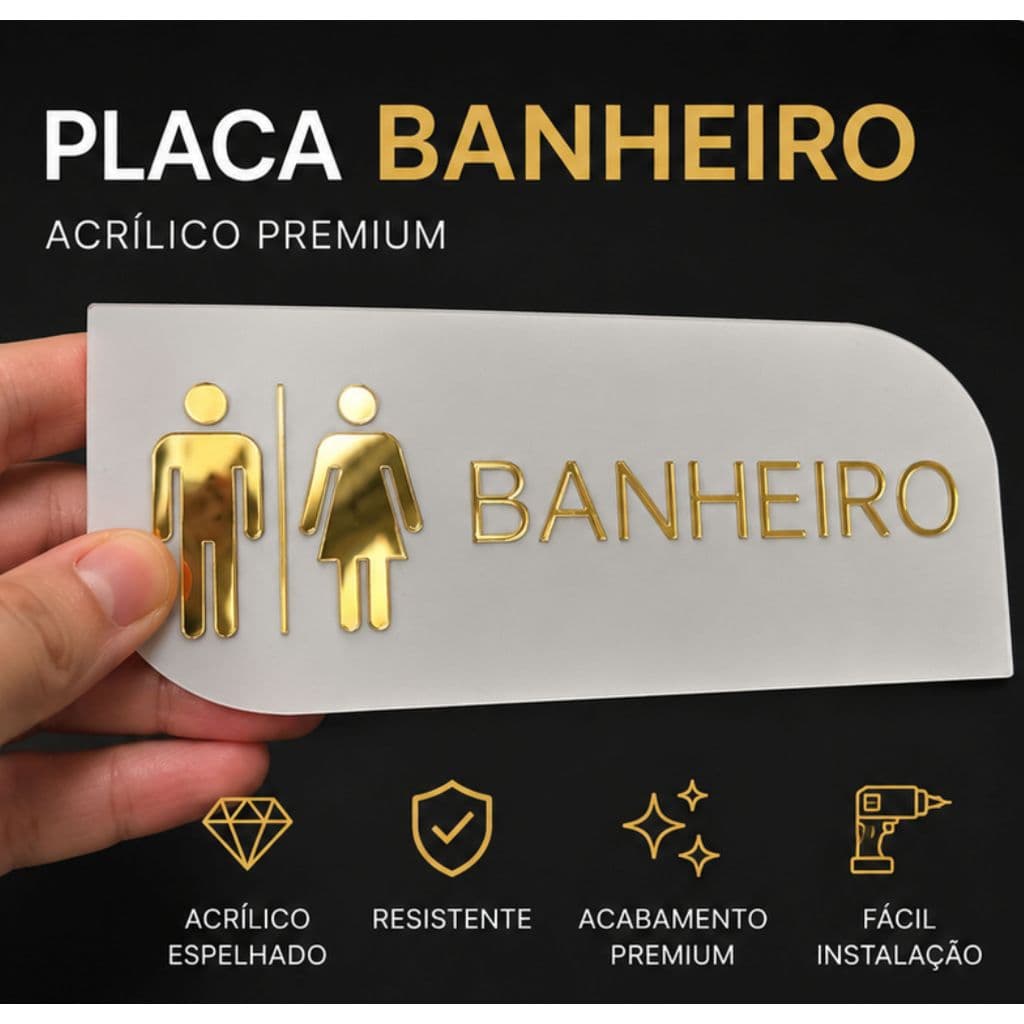 Placa Identificação de Porta, Banheiro Em MDF BRANCO com ACRILICO espelhado.