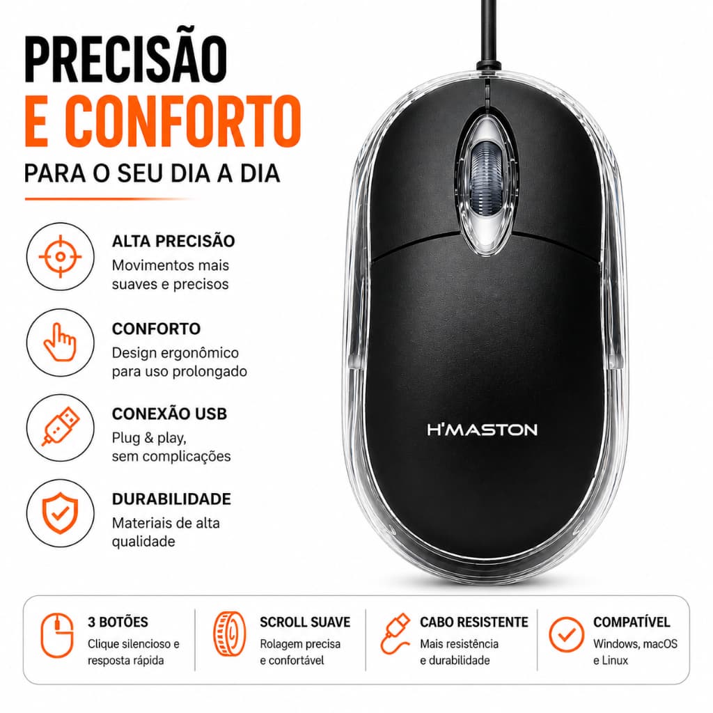 Mouse Óptico USB Com Fio LED Ergonômico Para Notebook Computador