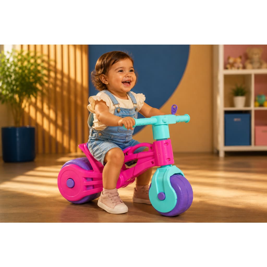 Bicicleta Sem Pedal Infantil Balance Bike Moto Rosa Menina Com Som Buzina 1 A 3 Anos