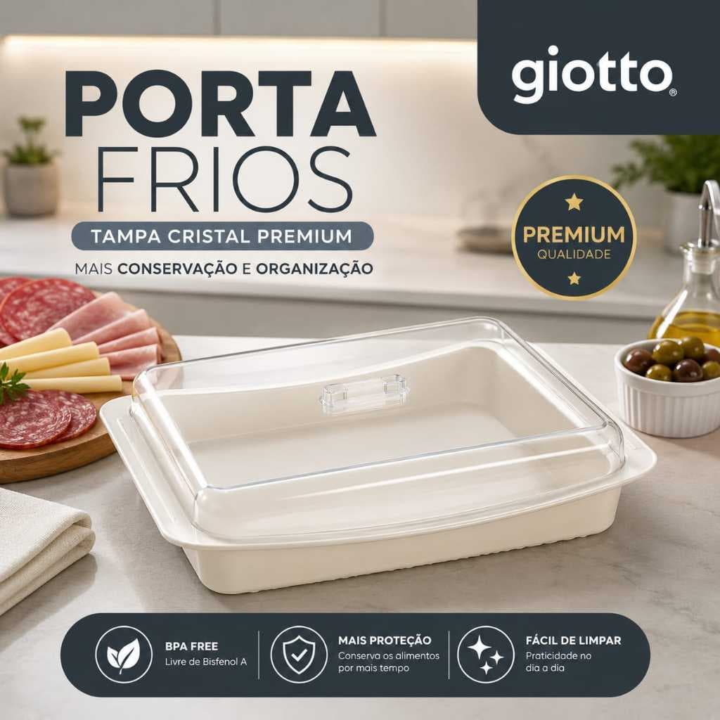 Porta Frios Tampa Acrílico Em Cristal Acabamento Off White Retangular Unidade Cozinha Giotto
