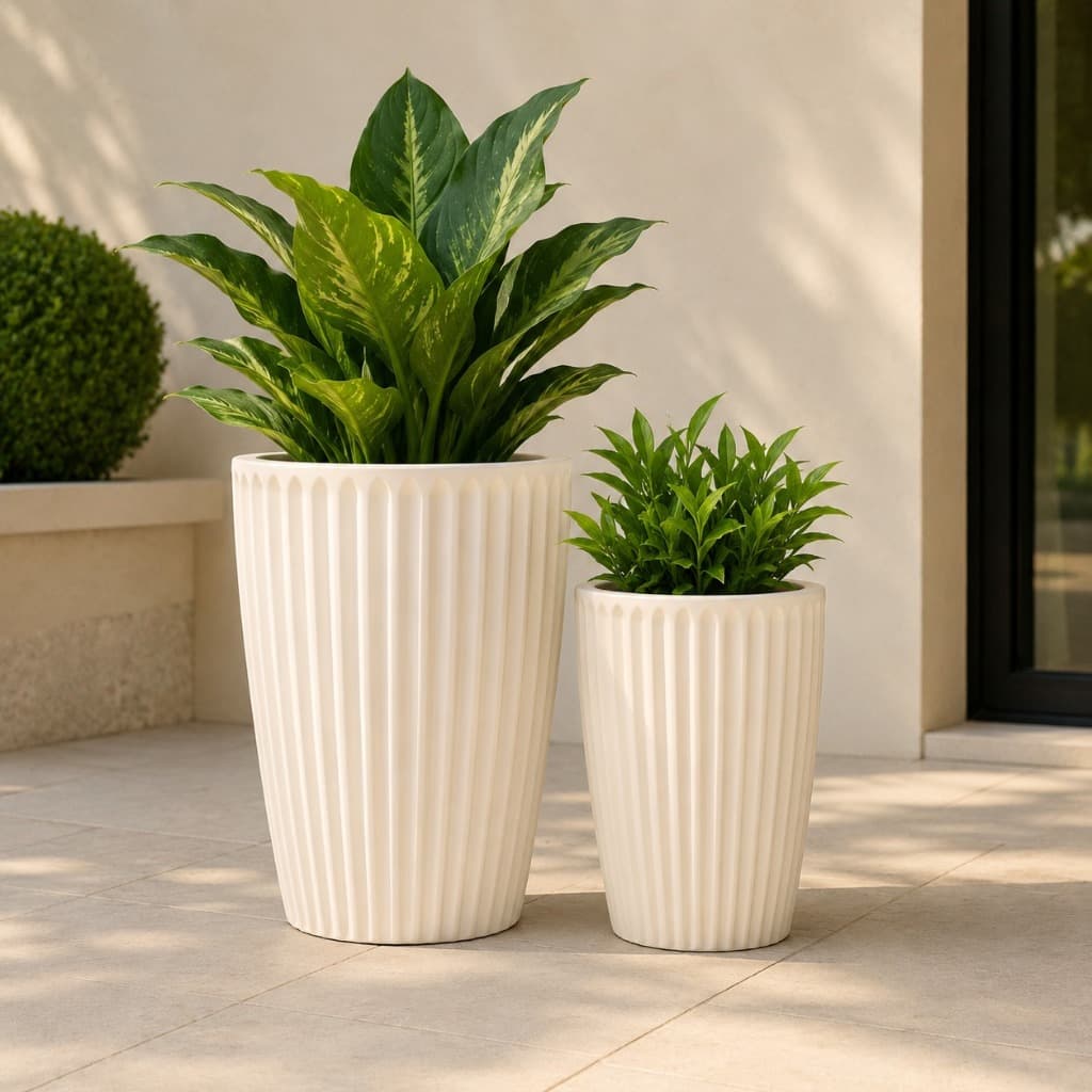 Vasos de Plantas Flores Decorativos Grande Coluna Romana Canelado P PP Interior Exterior Polietileno