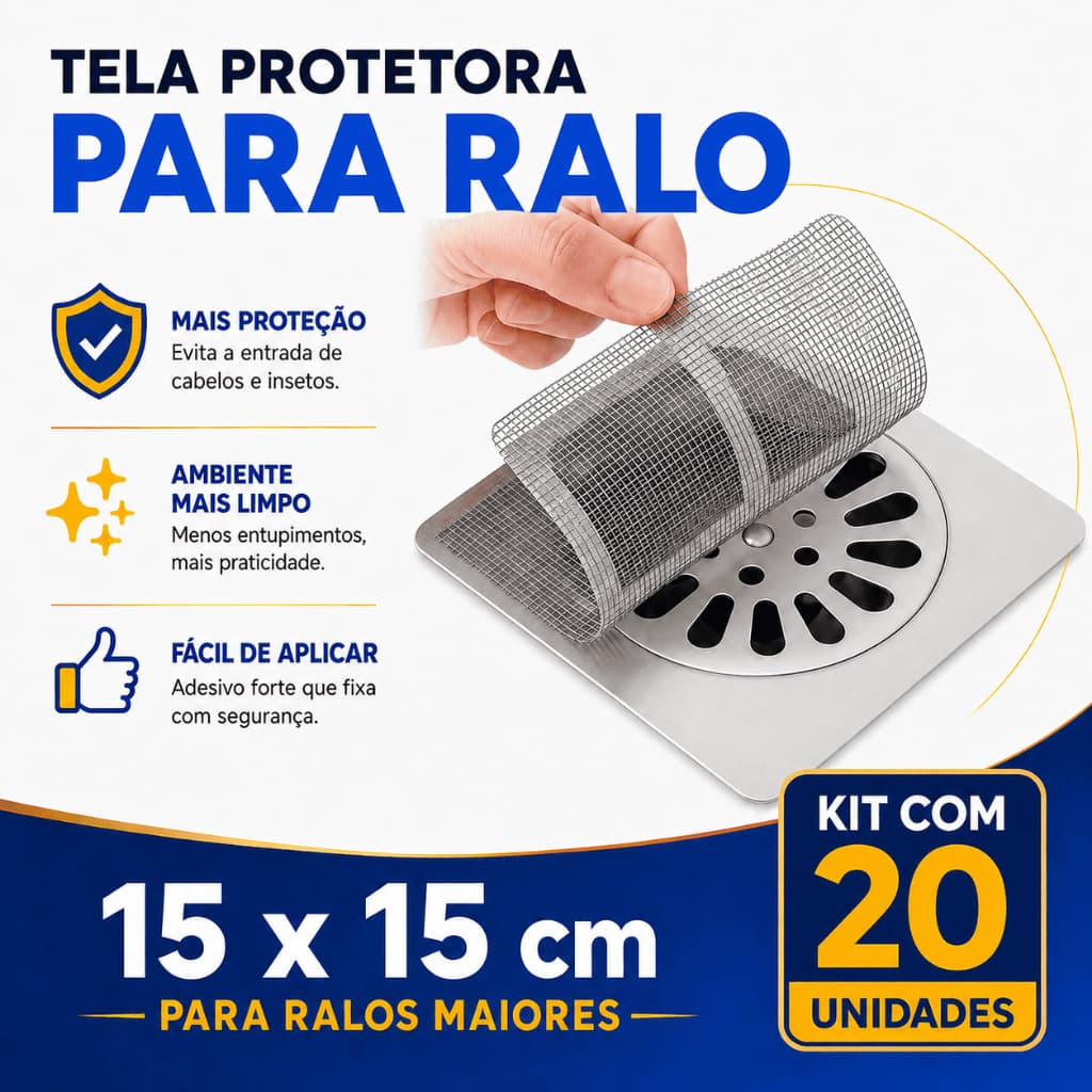 Kit 5 a 50 Protetor Ralo Adesivo 15x15cm Descartável Anti Entupimento Tela Banheiro Cozinha Cabelo
