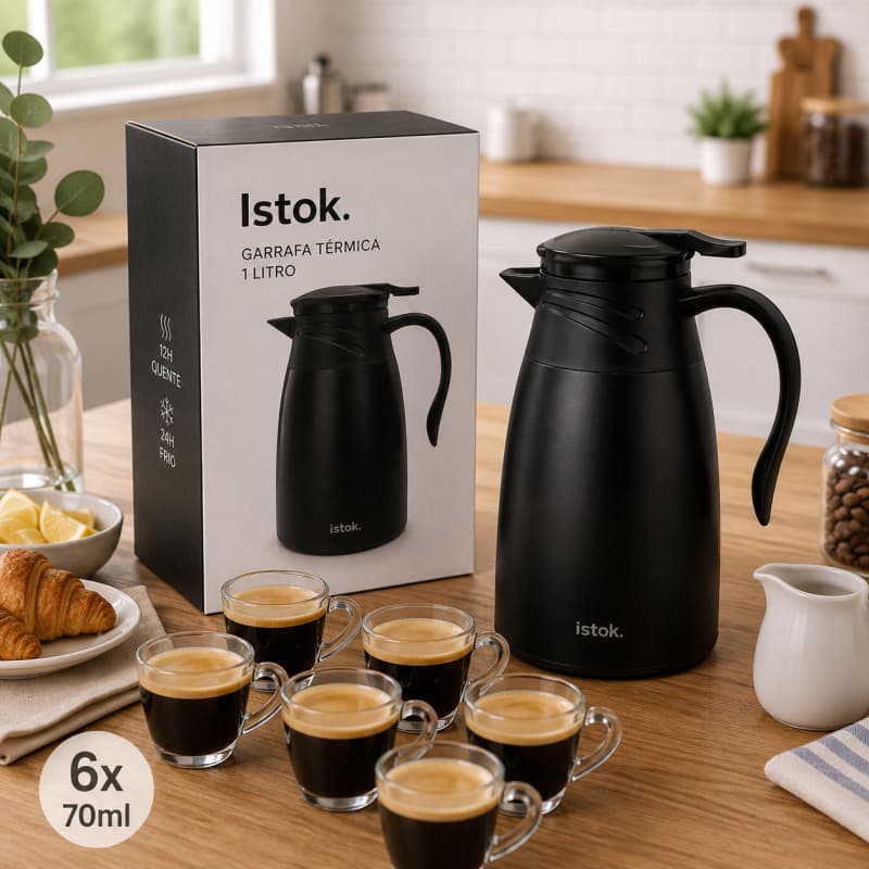 Garrafa Térmica Roma 1 Litro 6 Canecas 70ml Vidro Expresso para Café Chá