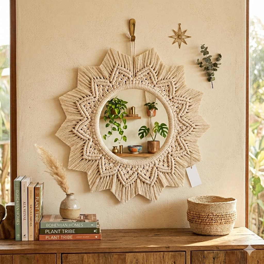 Espelho decorativo em macrame mandala boho