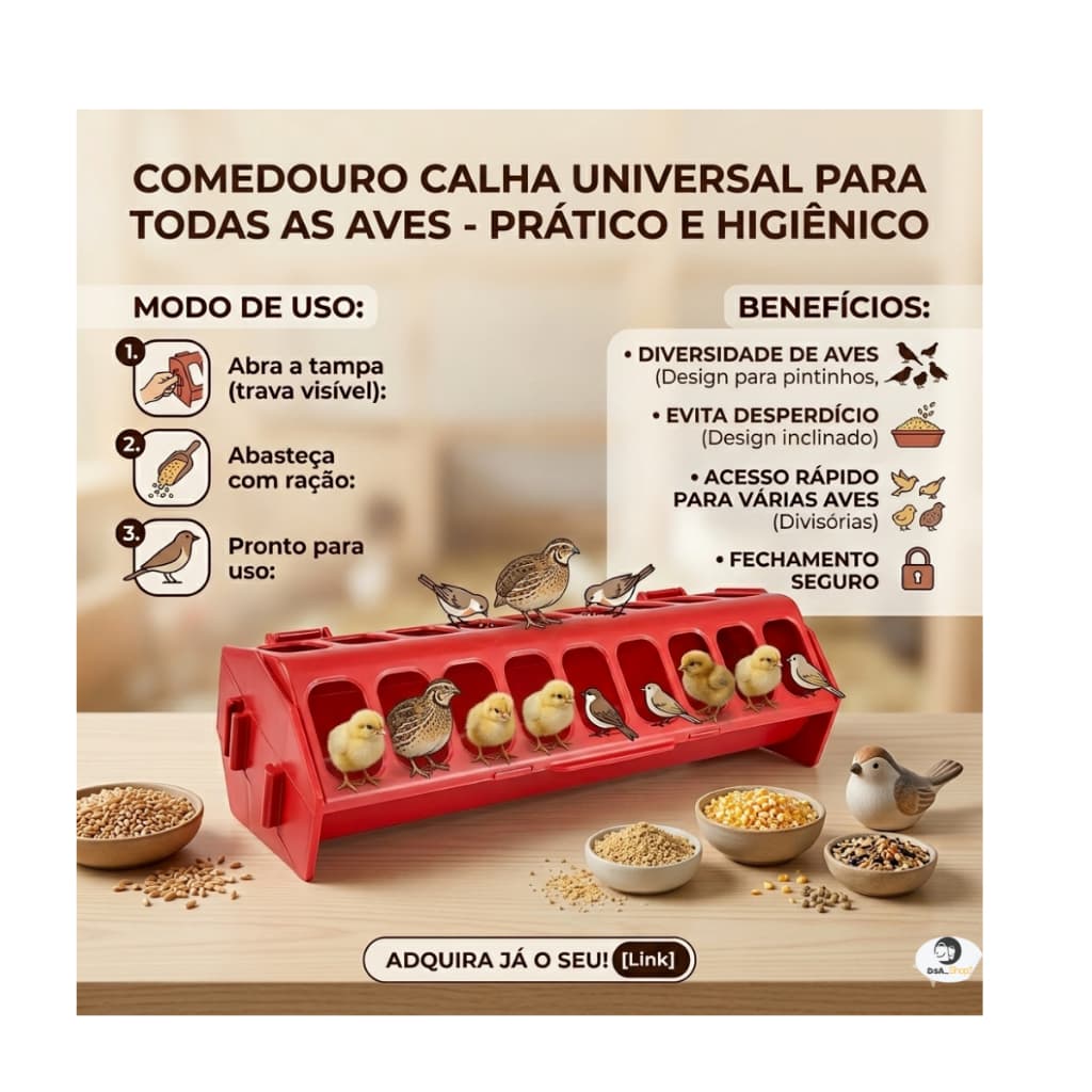Comedouro Calha Plástico 30cm - Codornas Pássaros Pintinhos Granja Galinha