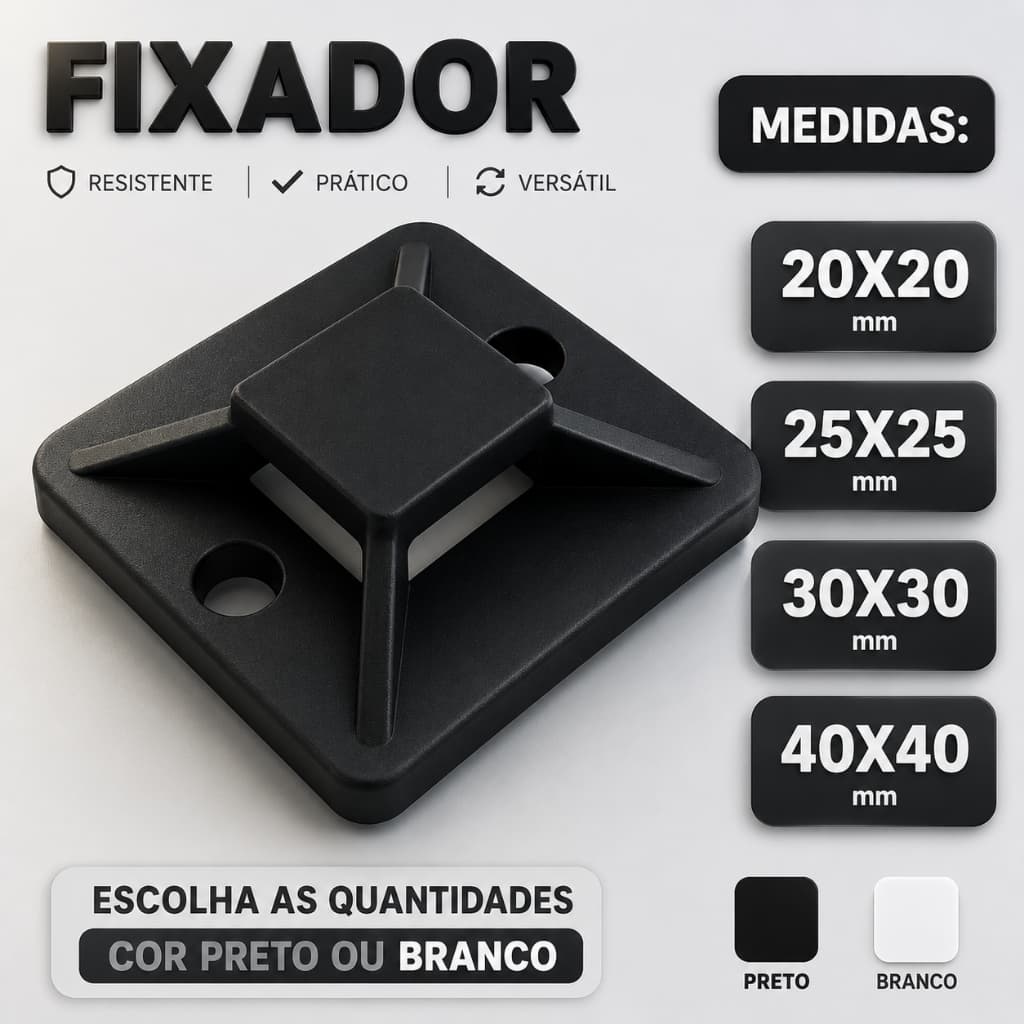 Fixadores Presilha Auto Adesivos Organizadores De Fios E Cabos, Fita Dupla Face - Preto Ou Branco