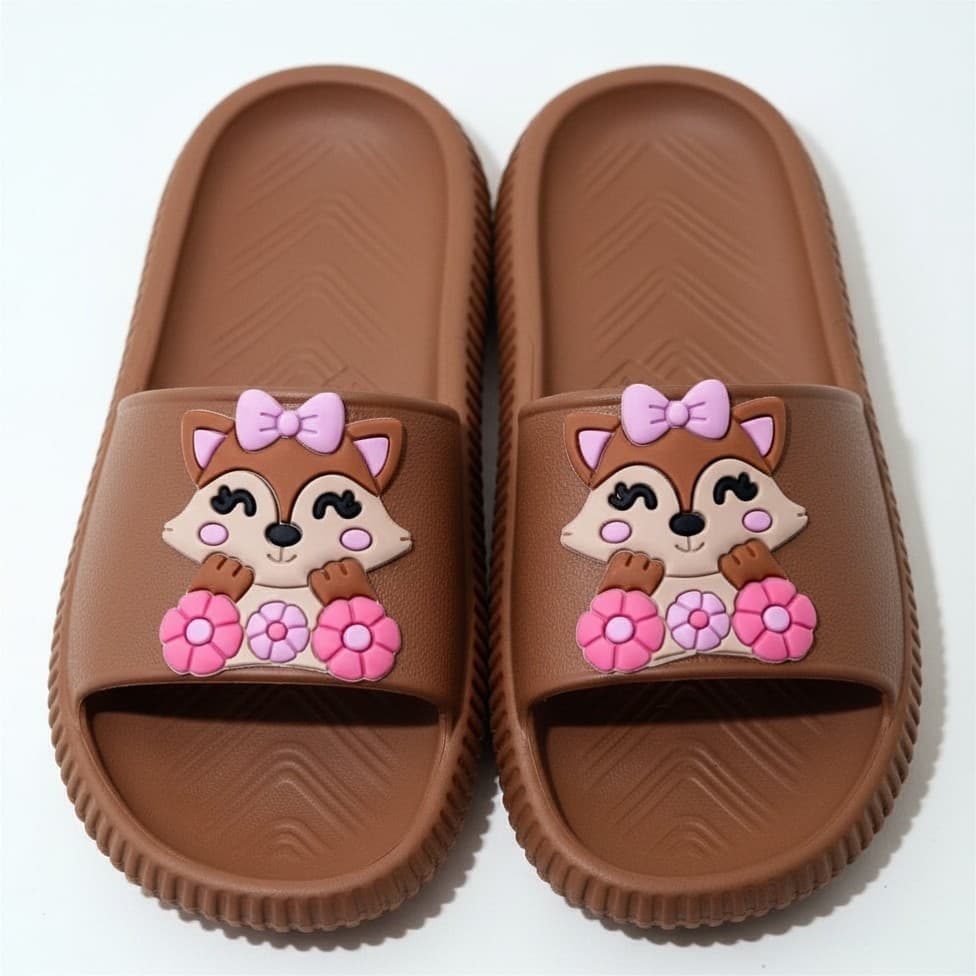 Chinelo Nuvem Raposa Flor Slide Macio Leve Flexível Infantil Juvenil Feminino Marrom