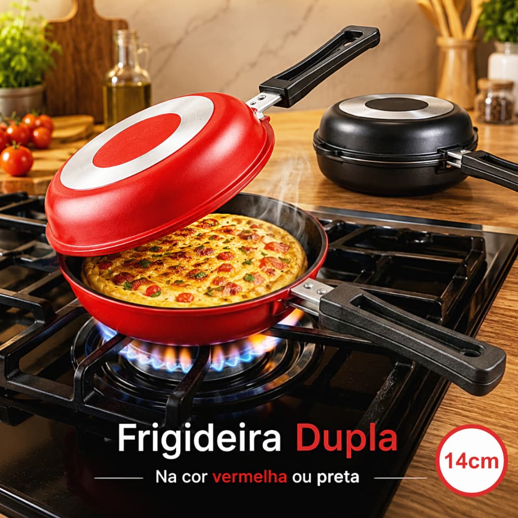 Frigideira Dupla Hamburgueira Antiaderente Vermelha ou Preta Panquequeira Panela Frita Recipiente Mini Omeleteira Ovos