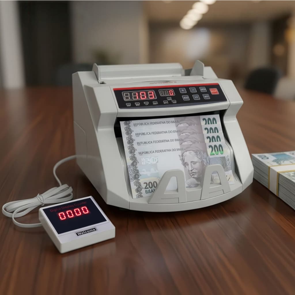 Máquina De Contar Dinheiro Cédulas Detecta Nota Falsa com Painel Auxiliar Bivolt