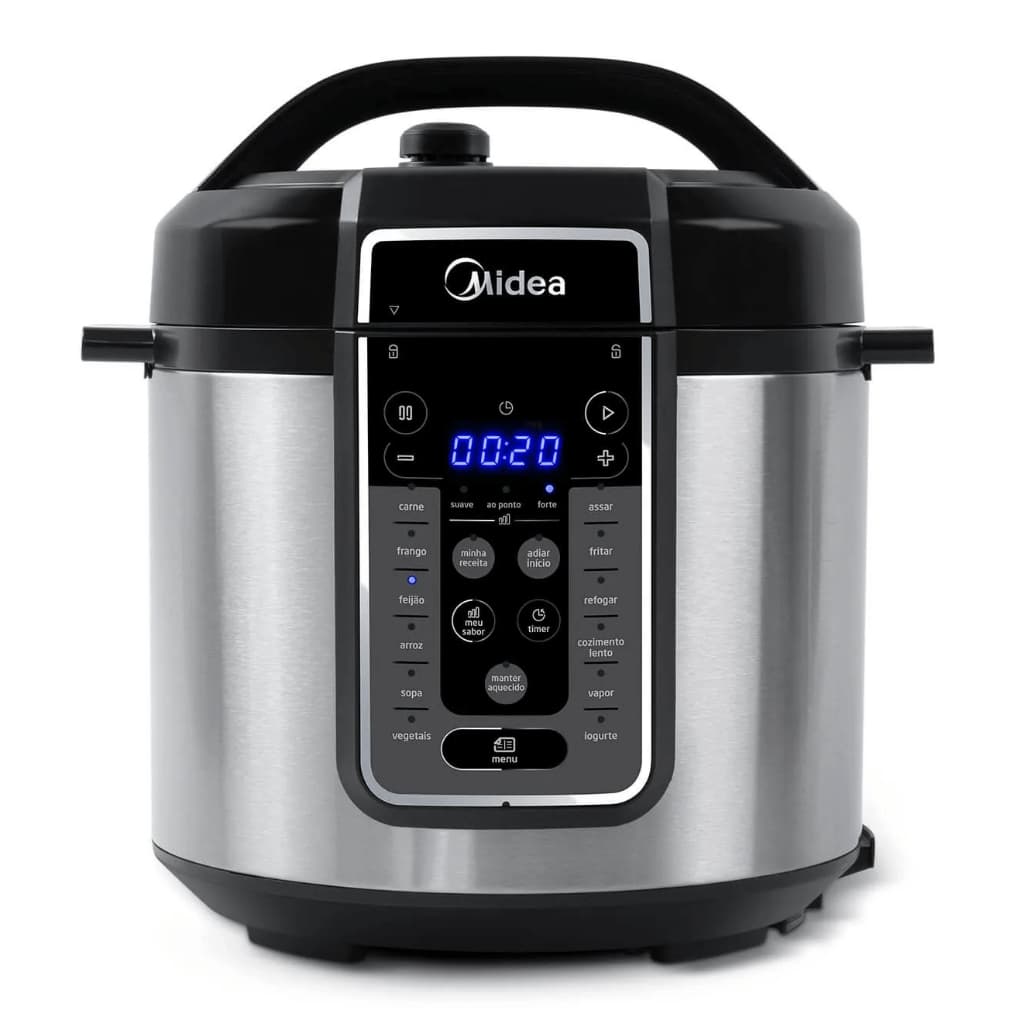 Panela de Pressão Elétrica Midea 6L Digital MasterSteam PPG70S2 Inox/Preto 220V