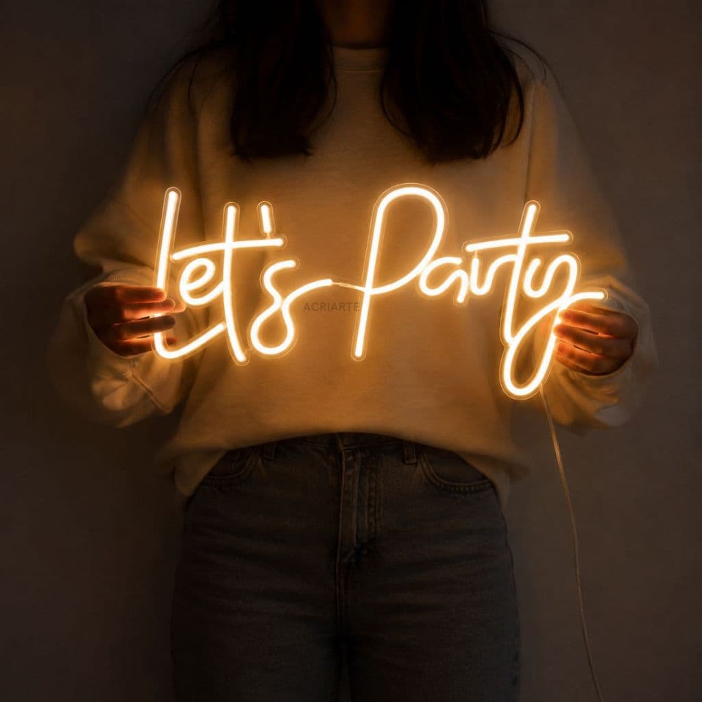 Painel de LED “Let’s Party” em Acrílico, Letreiro Neon para Festas e Eventos