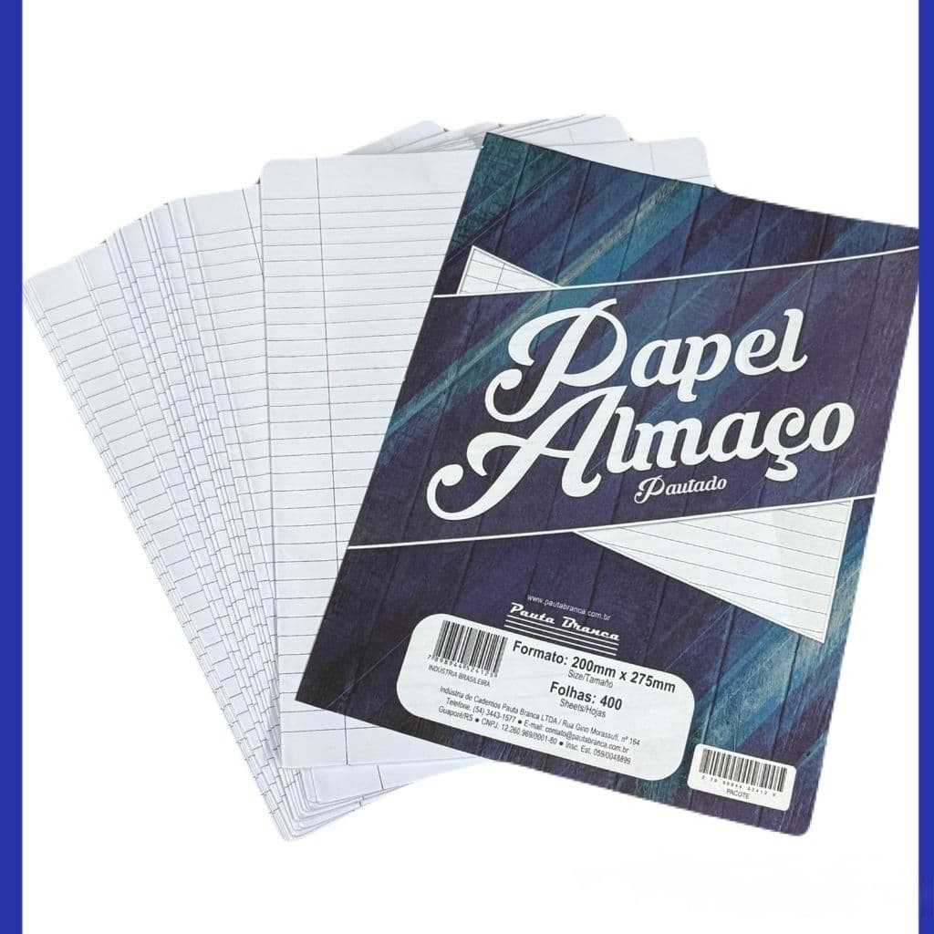 Papel Almaço com Pauta Azul Folhas para Escola Faculdade Escritório Redação Atividades Escolares Material Escolar Papela