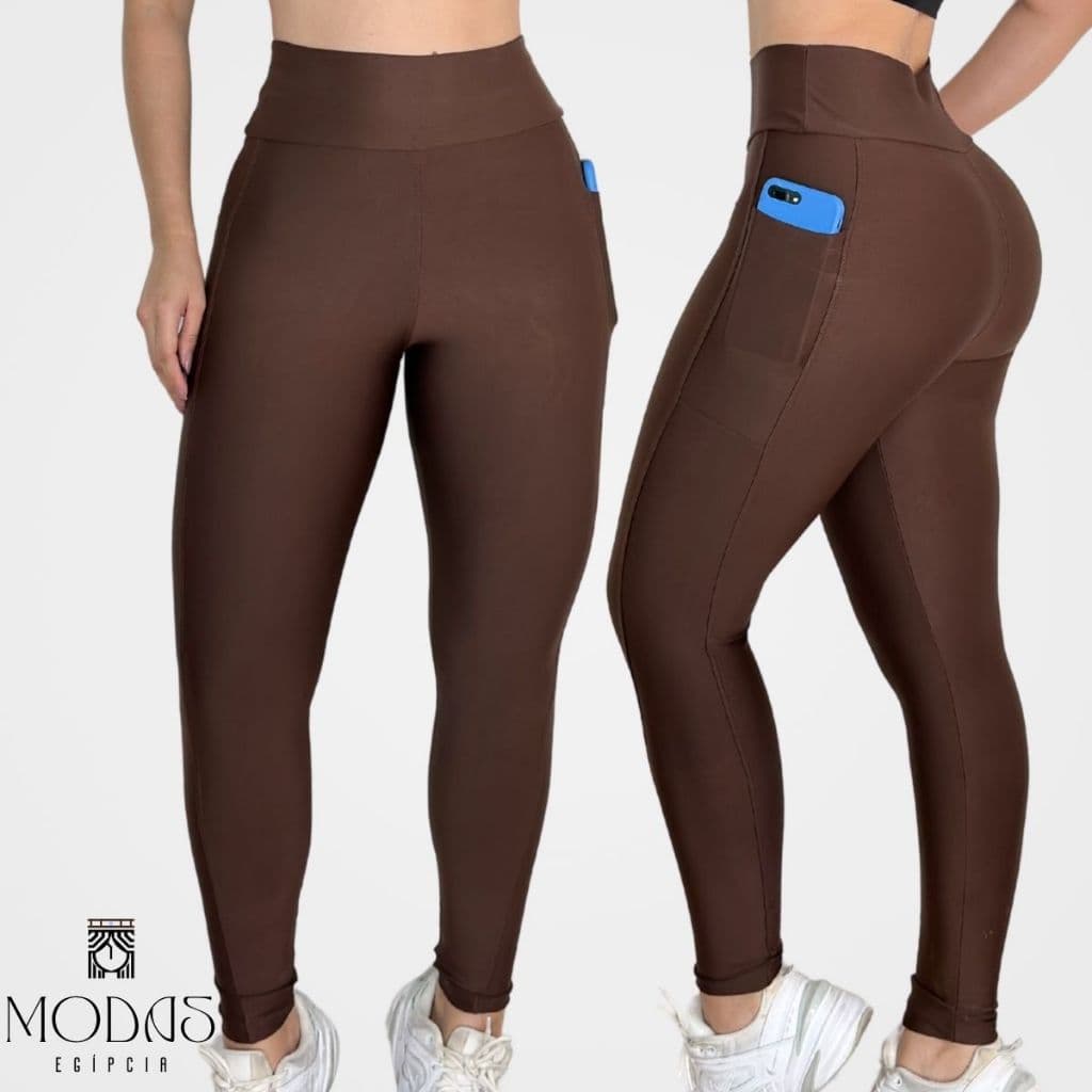 Calça Legging Feminina Cintura Alta Com Bolso Suplex Zero Transparência Fitness Treino