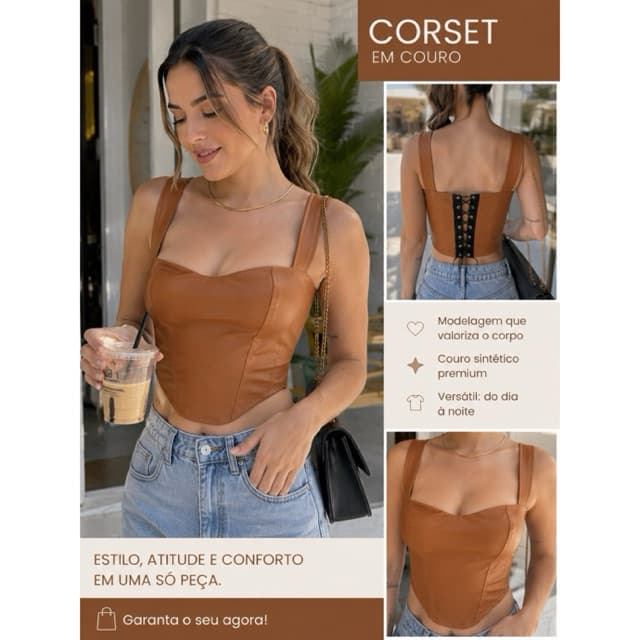 Corset Feminino Couro Sintético Premium Ajustável Tamanho Único Veste P ao G regulável composições  inverno CRIS