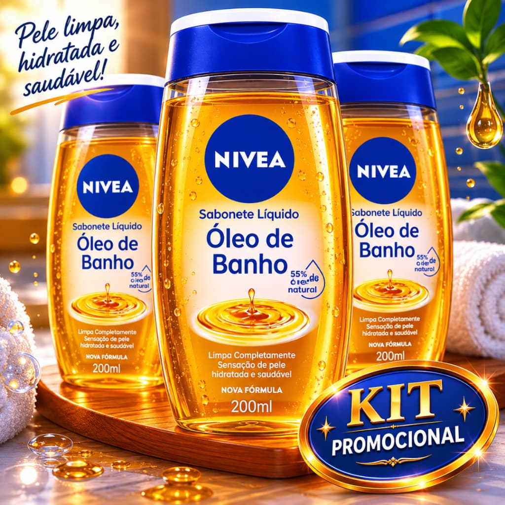 NIVEA Sabonete Líquido Óleo de Banho - 200 ml 55% Óleos naturais hidratante 03 unidades