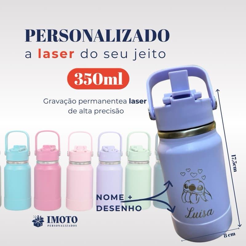 Garrafa Termica 350ml Bico Duplo Desenho + Nome Personalizado  - Presente - Escola - Aulas