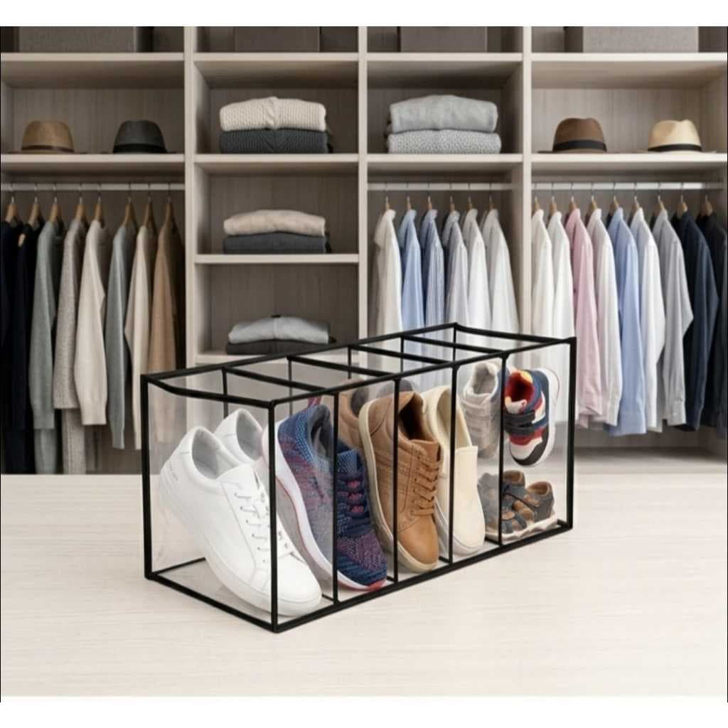 Kit 4/3/2 Colmeia Organizadora Sapateira PVC Cristal 5 Divisórias Estrutura Preta