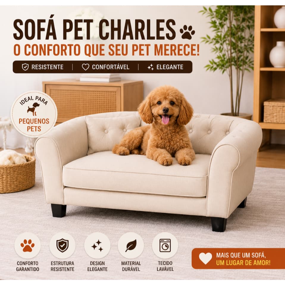 Sofá Pet Charles Cama Para Cachorro Pequeno Porte Luxo Confortável Lavável