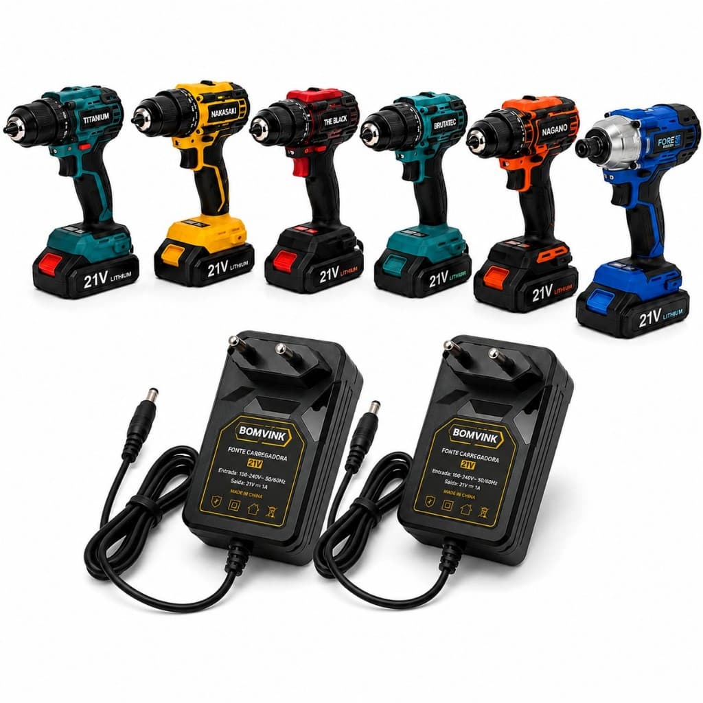 2 Carregador Fonte Parafusadeira Furadeira 21v Bivolt P4 1A Carregamento Rapido