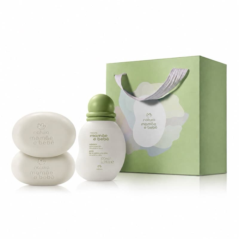 Kit Presente Natura Mamãe e Bebê – Colônia + Sabonetes + Sacola Presenteável