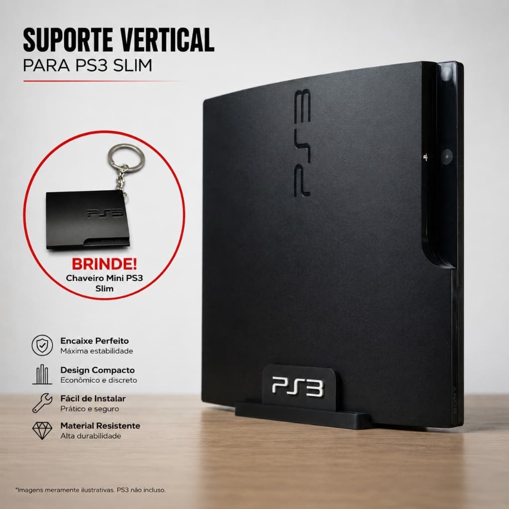 Suporte Vertical PS3 SLIM (Base de apoio para colocar o Playstation 3 SLIM na Vertical)