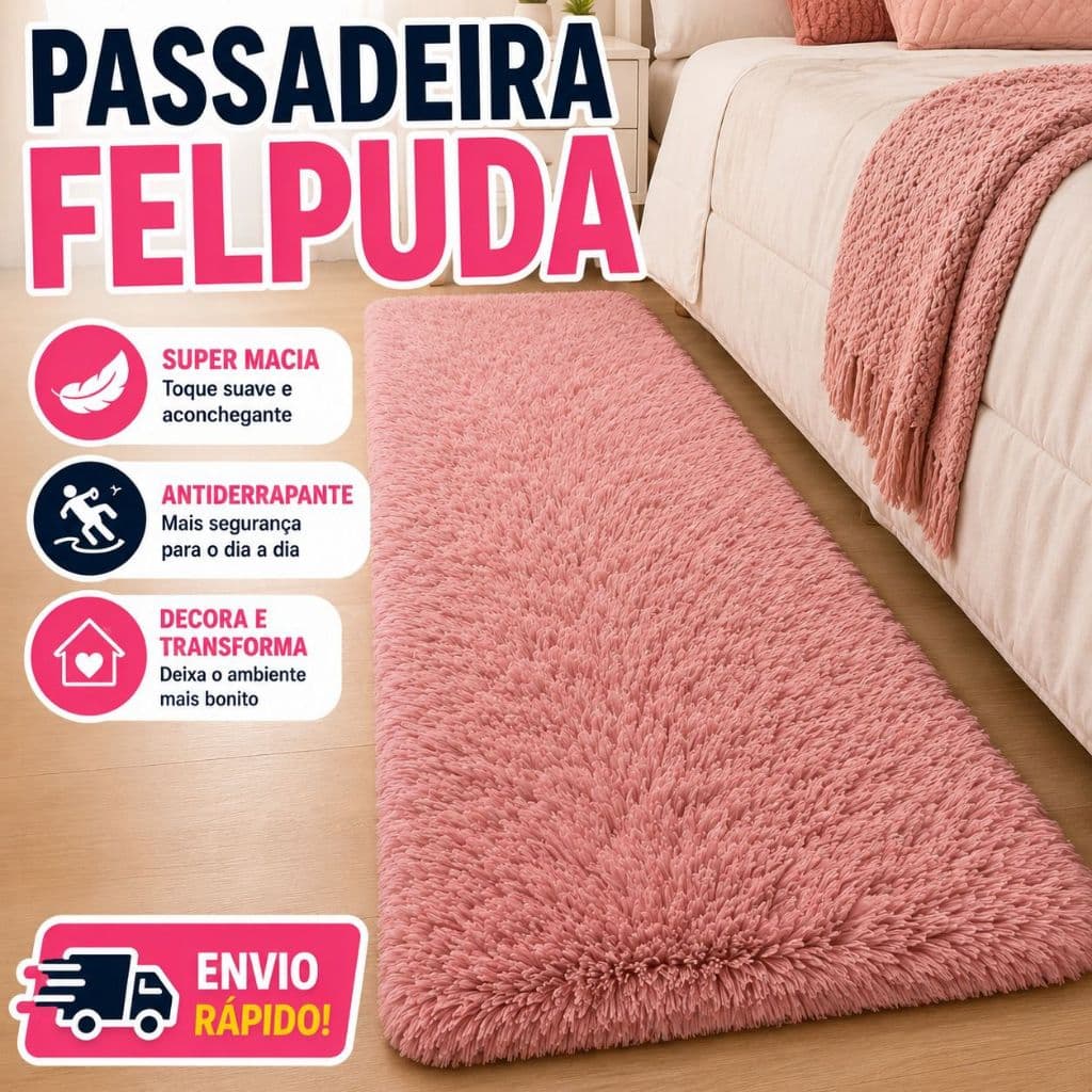 Tapete Passadeira Felpuda Antiderrapante 1,20x40cm Para Quarto Sala Corredor